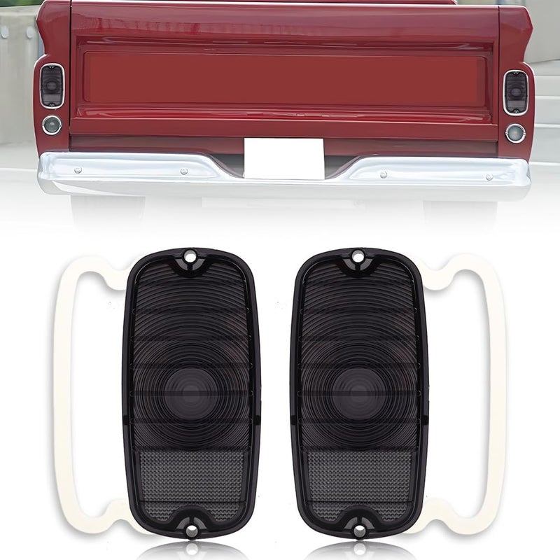 VYNTRAL Tail Light Lamp Lens Compatible with Chevy/GMC Fleetside Pickup Truck 1960-1966, [DOT Certified] Rear Bumper Reflector Light Lens [No Bulbs], OEM Part #C606617, C606651, 2 PCS, Smoked Lens - Image 1